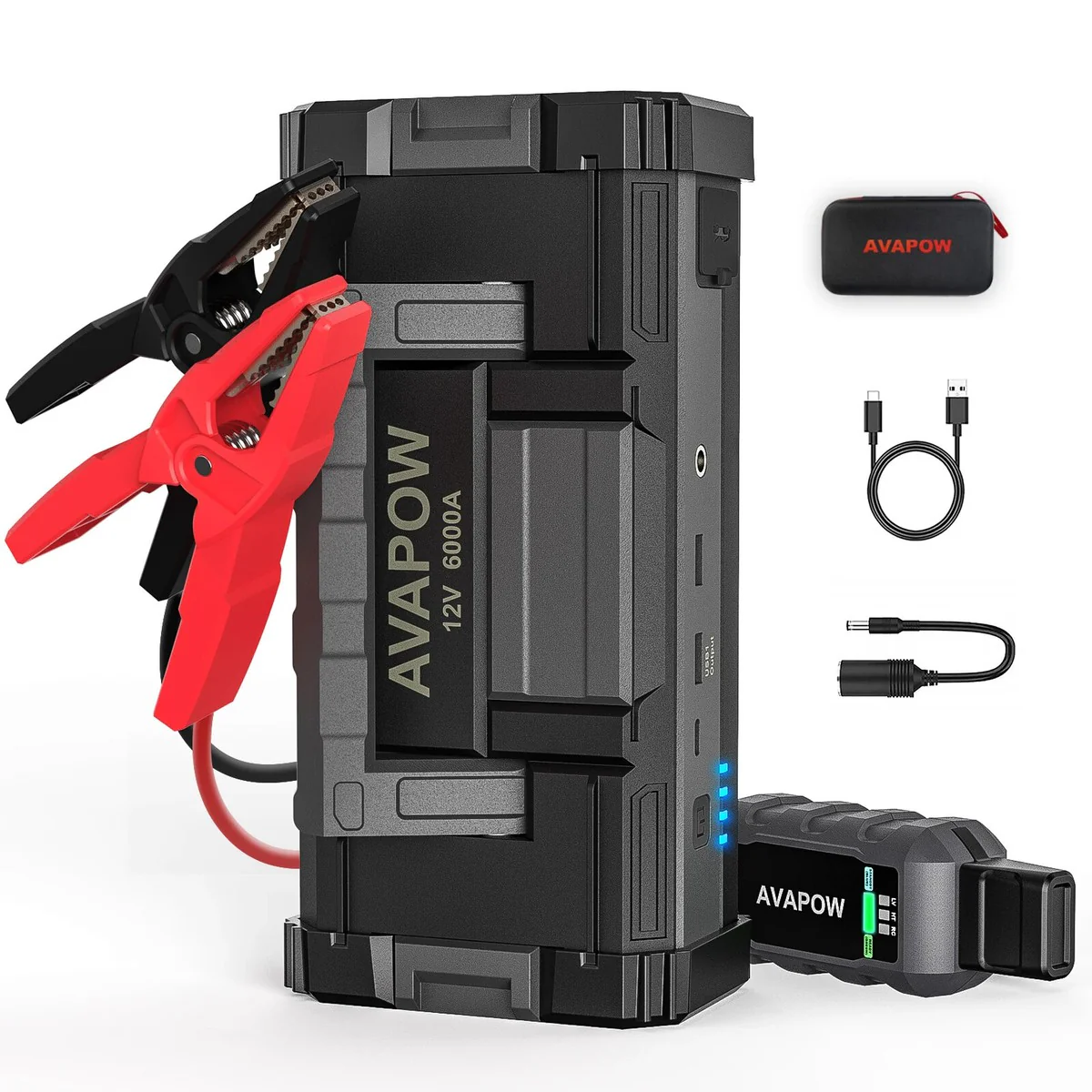 Avapow 6000a Car Battery Jump Starter Powerful Car Jump Starter with Dual USB Quick Charge and DC Output,12V Jump